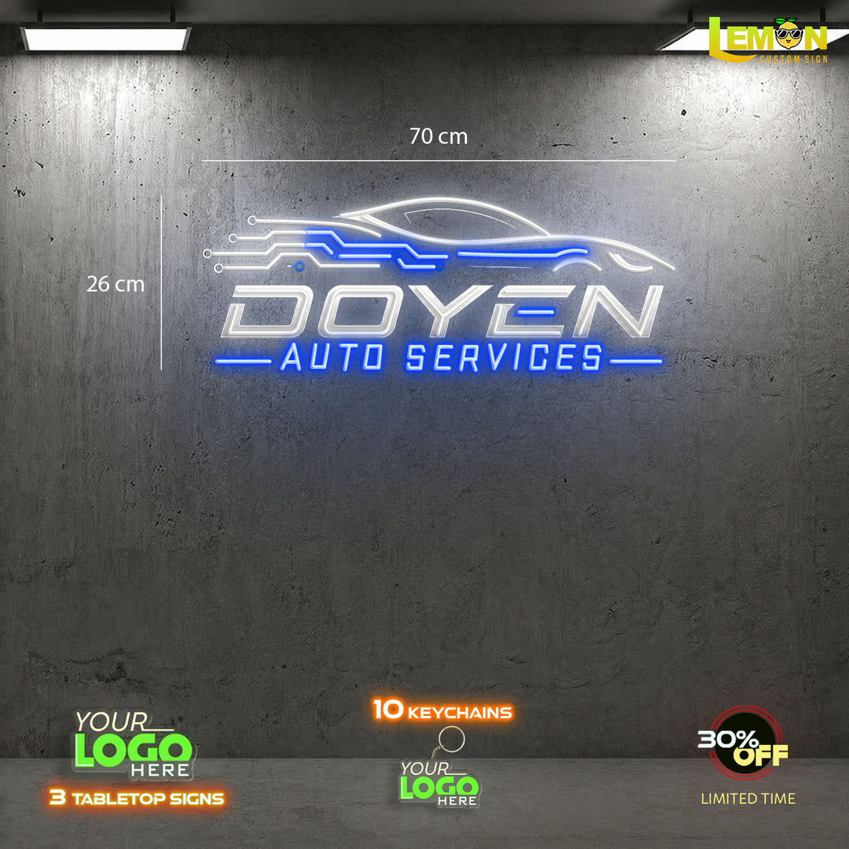 DOYEN AUTO SERVICES SIGN AND 500 KEYCHAINS | LED NEON SIGN