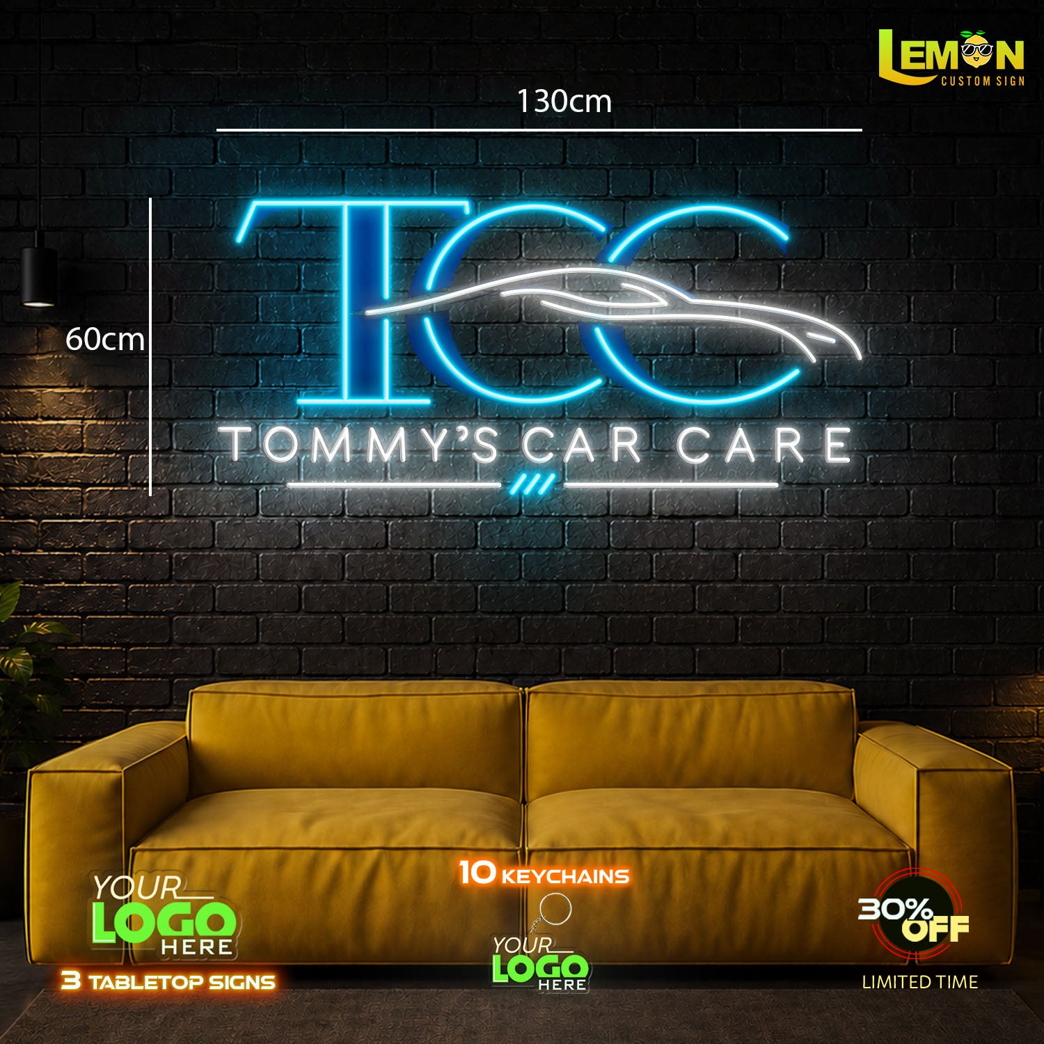TOMMY'S CAR CARE LED NEON SIGN and 1 UV PRINTING SIGN
