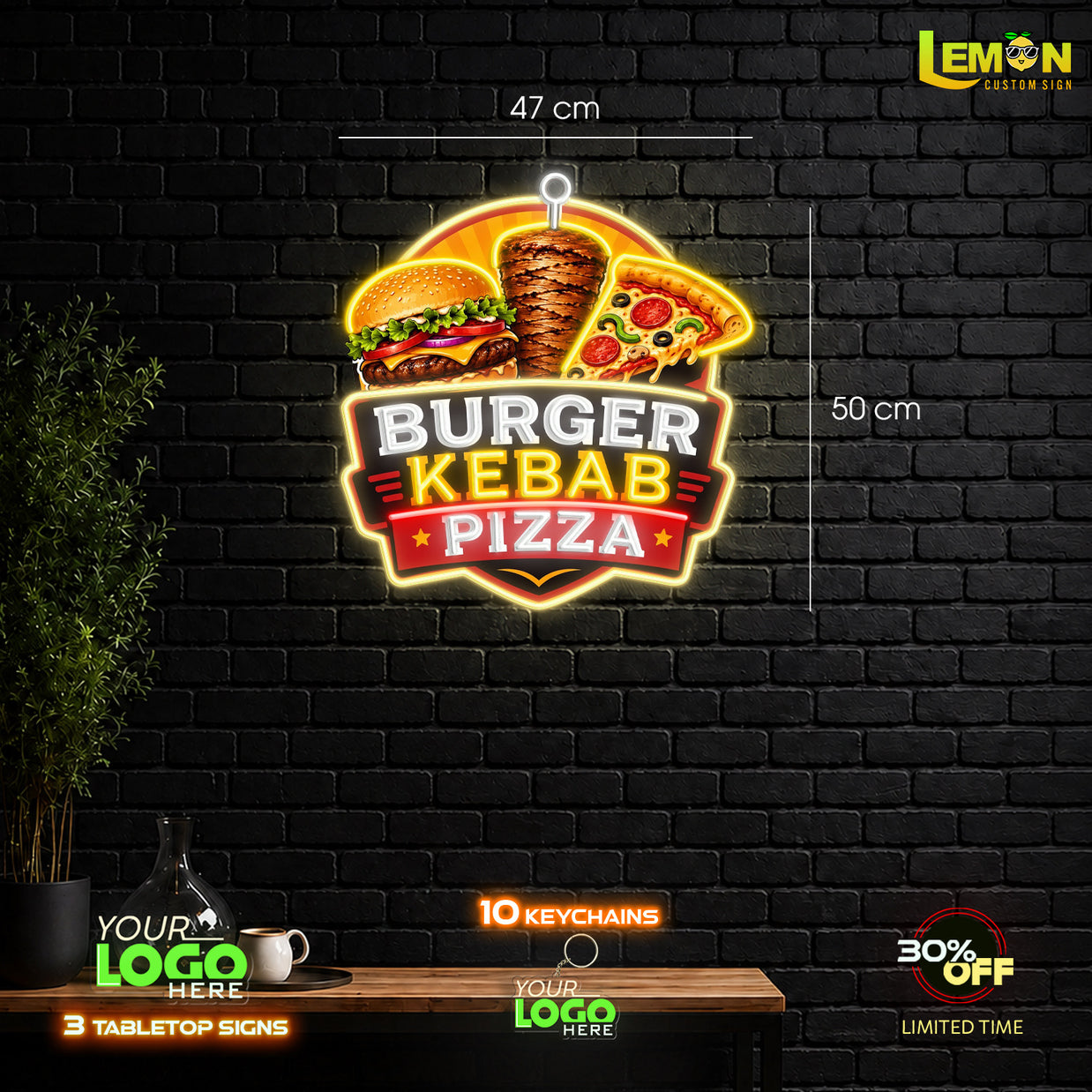 BUGER KEBAB PIZZA| LED NEON SIGN (2 SIGNS)