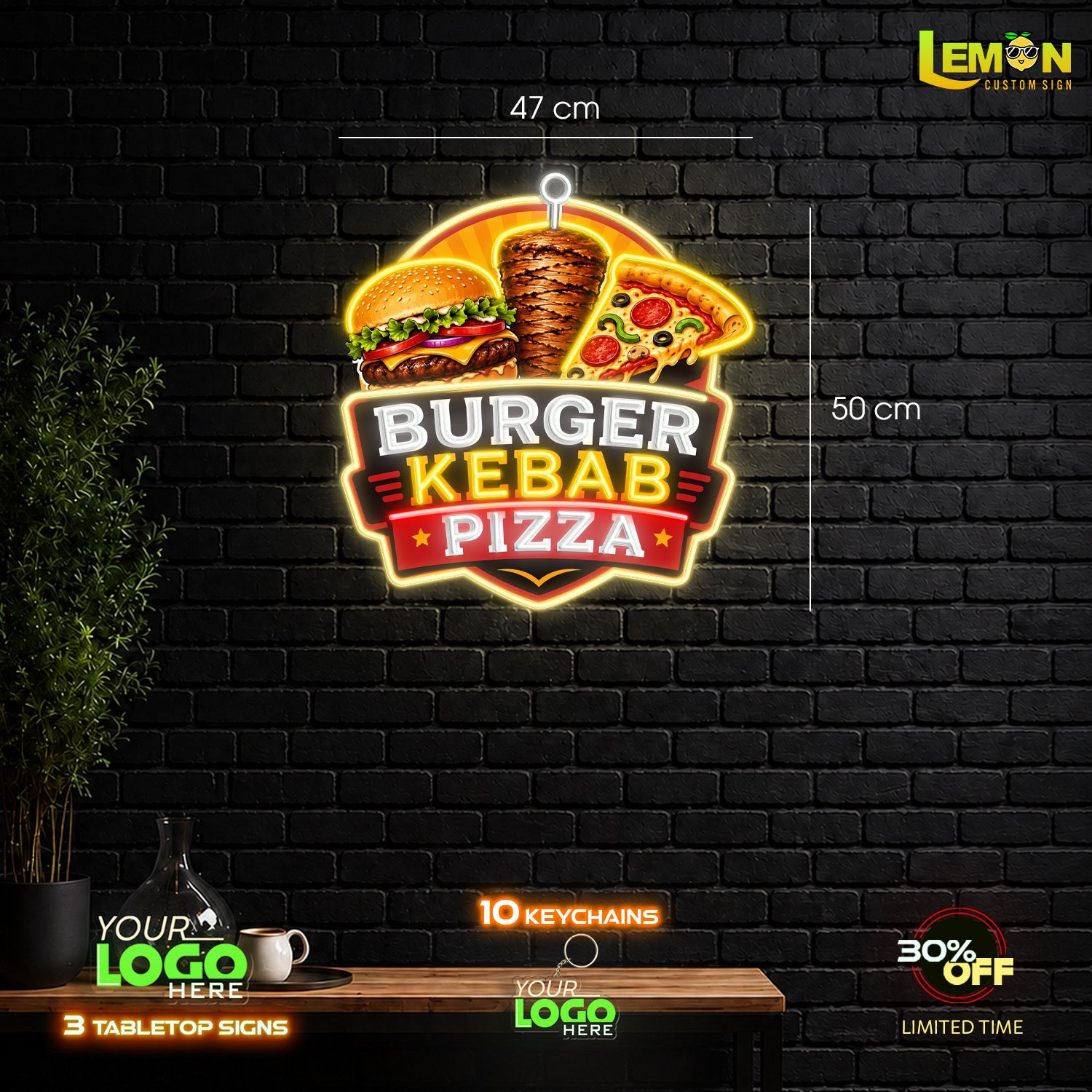 BUGER KEBAB PIZZA| LED NEON SIGN (2 SIGNS)