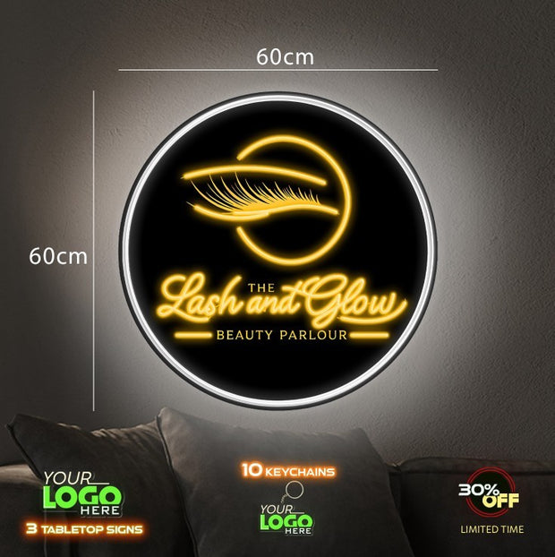 The Lash and Glow Beauty Parlour | 4 LED NEON SIGN (2 round and 2 rectangle)