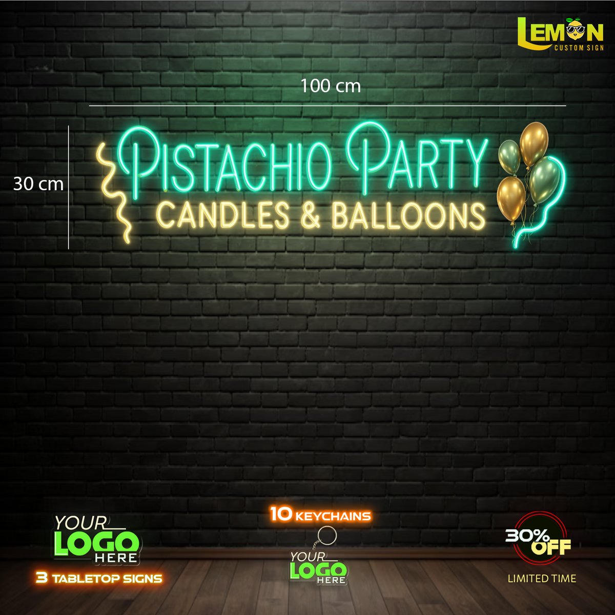 PISTACHIO PARTY | LED NEON SIGN ( 15 free keychains and 3 tabletop signs)