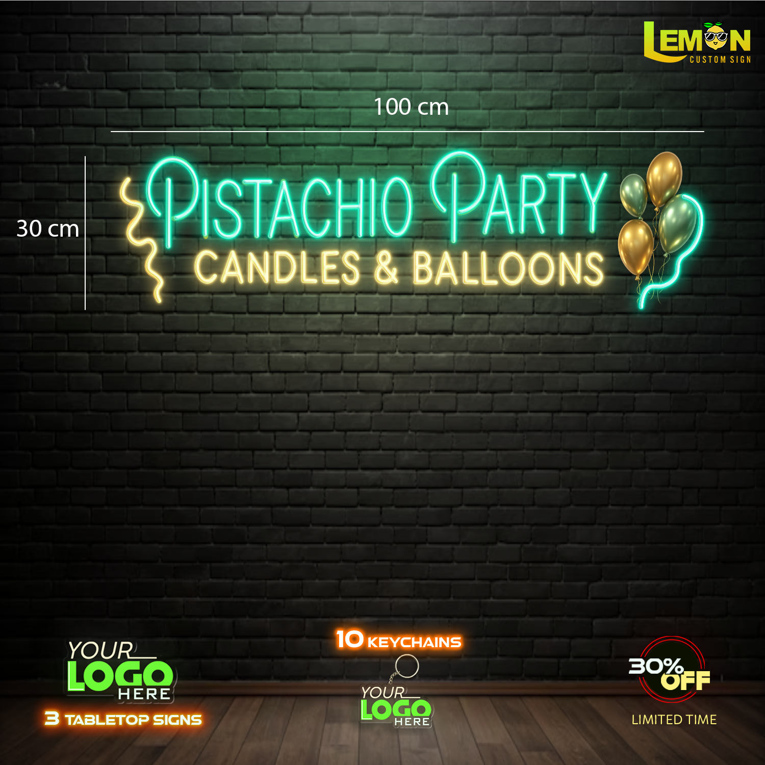 PISTACHIO PARTY | LED NEON SIGN ( 15 free keychains and 3 tabletop signs)